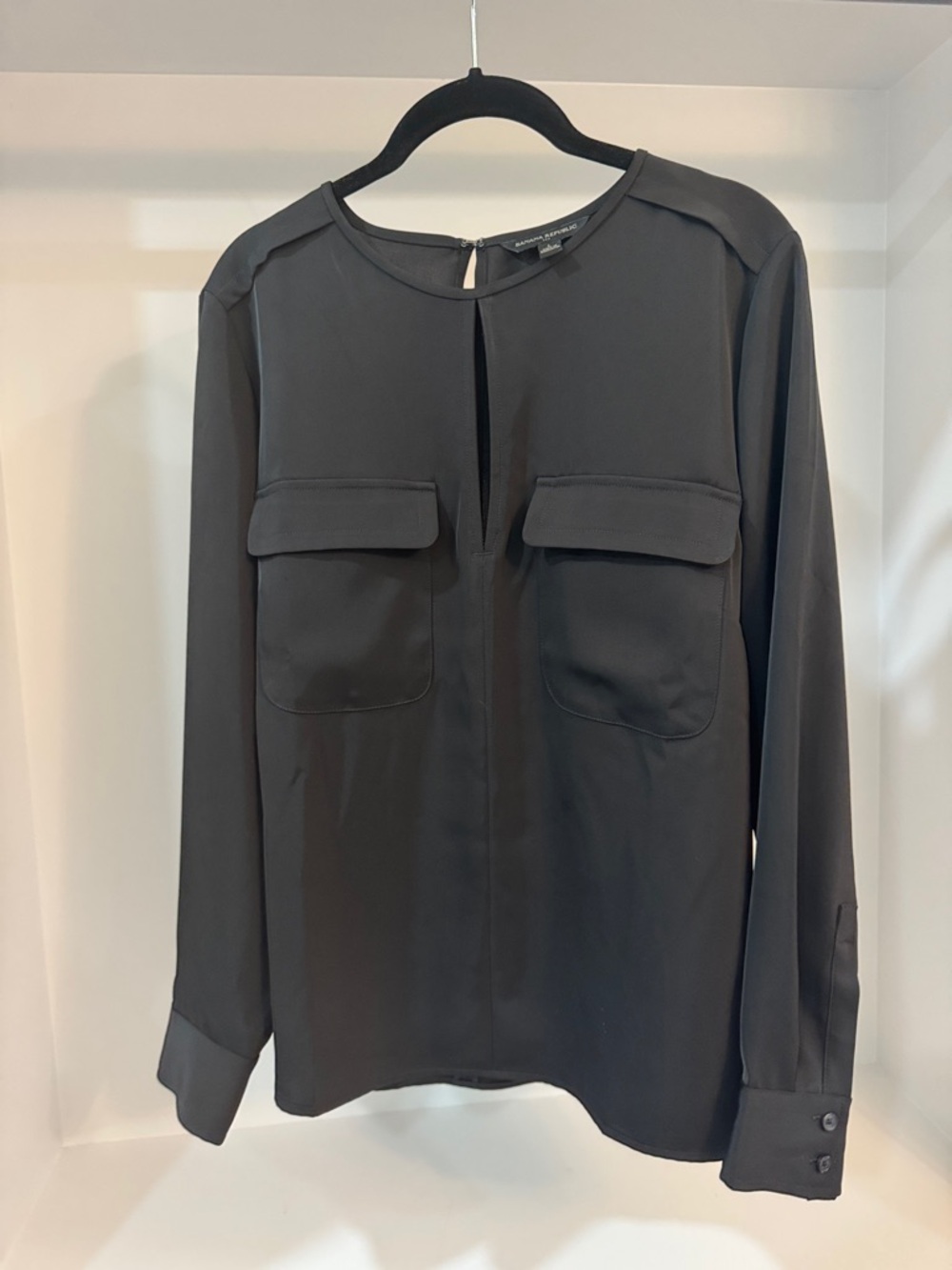 Banana Republic Black Long-Sleeve Pocket Tunic Blouse